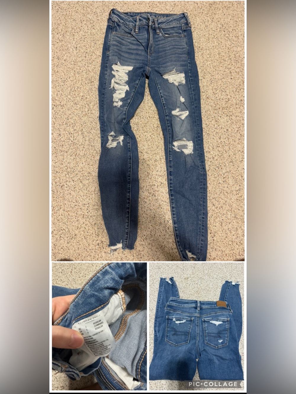 American Eagle Outfitters Distressed Skinny Jeans - Dark Blue